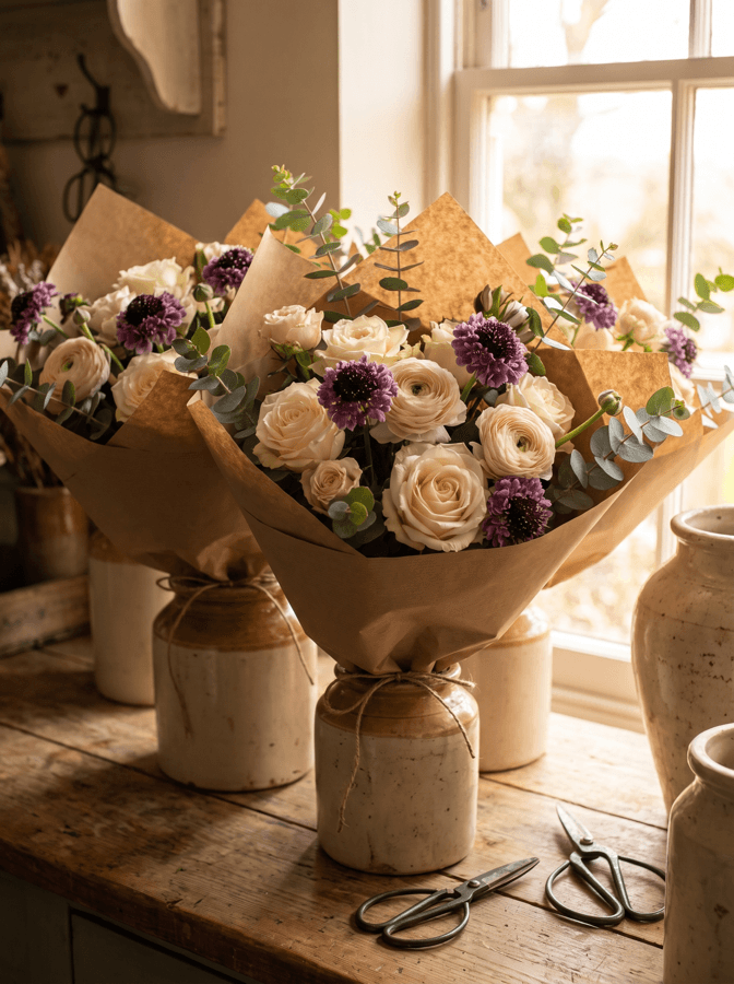 The same flowers, restyled in warm window light